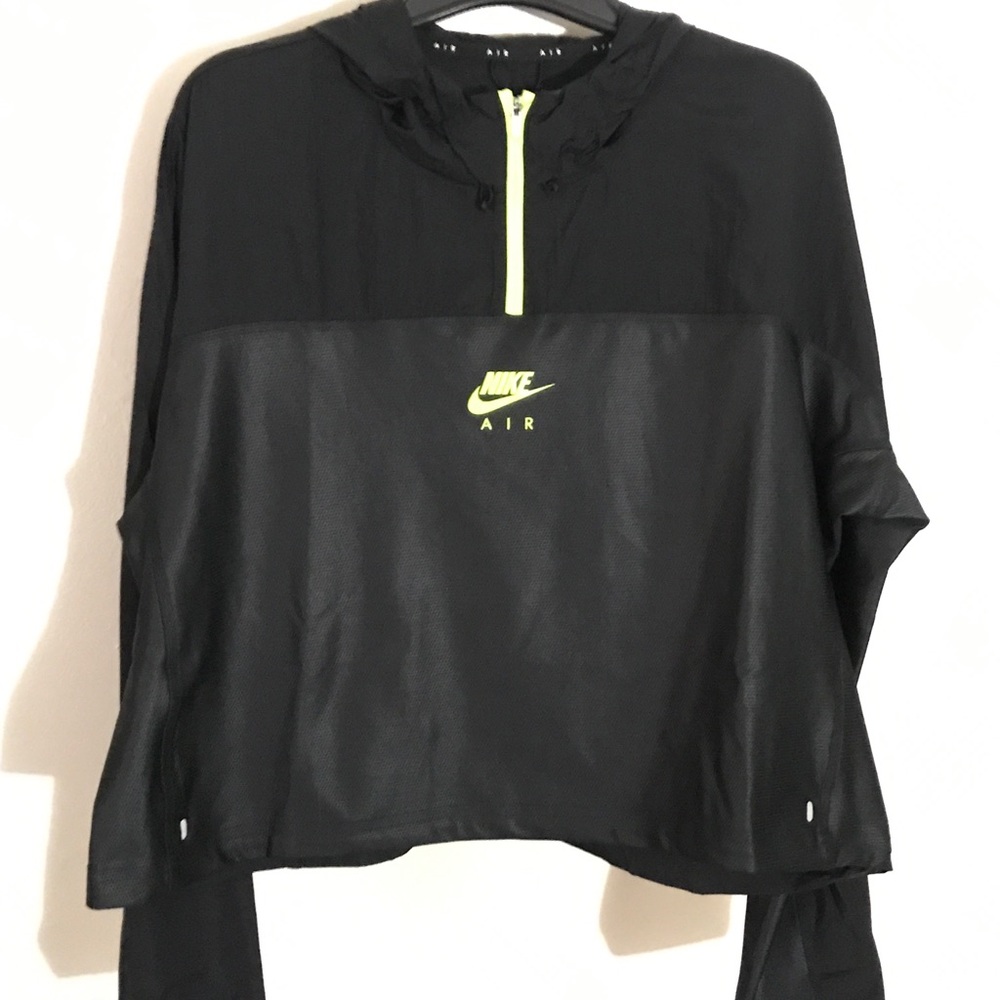 Women’s Nike Air Running Jacket Black & Neon Yellow Cropped with Hood New